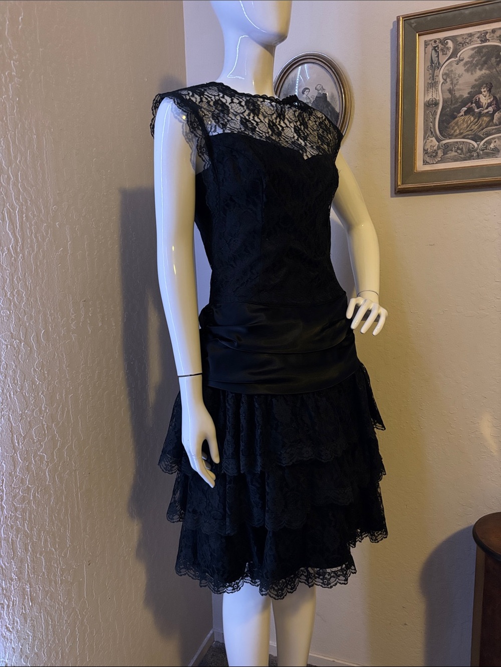 Gunne Sax Black Lace Tiered Mini Dress